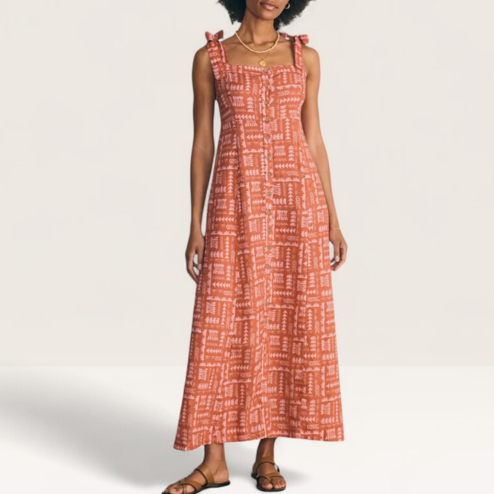 NWT FAHERTY x Anna Kahalekulu Artist Series Vintage Wash Linen Maxi Sun Dress S